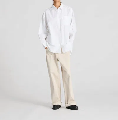 Astrid Poplin Button Down Shirt In White In White