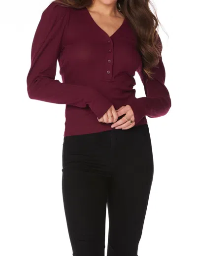 Bobi Henley Pleated Long Sleeve Slim Top In Plum In Pink