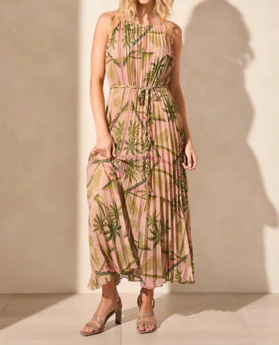 Tribal Femme Plissé Chiffon Halter Maxi Dress In Aloe Leaf In Multi