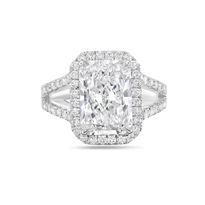 Diana M. 14kt White Gold Radiant Lab Grown Diamond Engagement Ring With 3 Ct Center And 1.25 Cts On Sides In White