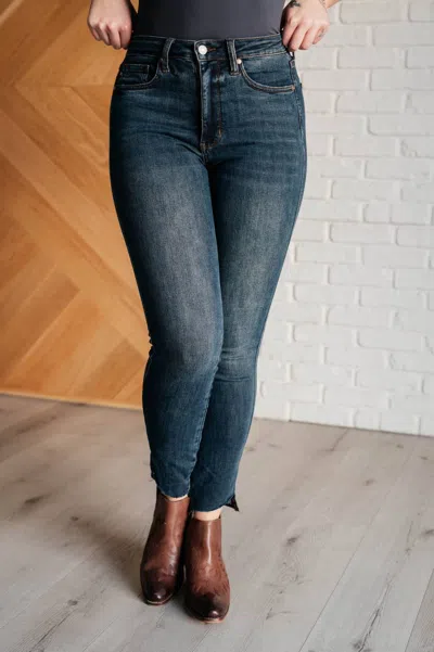 Judy Blue High Rise Control Top Step Hem Skinny Jean In Dark Wash In Blue