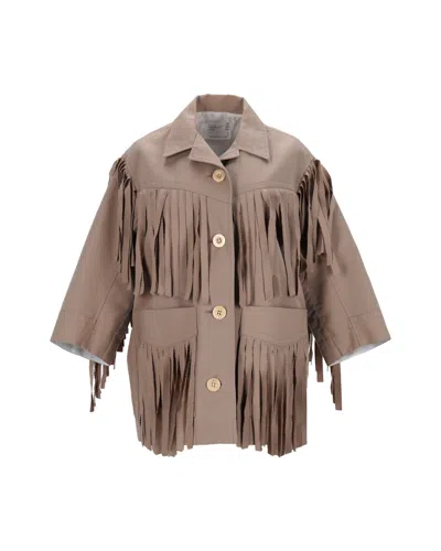 Sacai Western-style Fringed Jacket In Beige Cotton In Beige