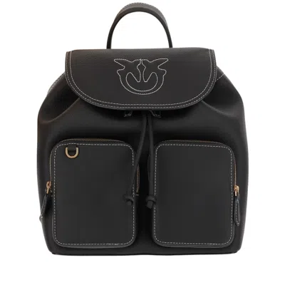 Pinko Textured Black Backpack In Black