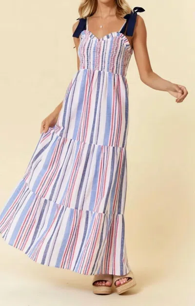 Doe & Rae Smocked Maxi Dress In Red/blue Multi In Blue