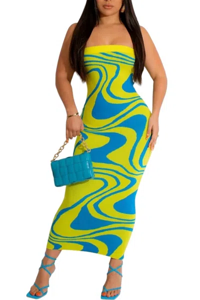 Sj Style Retro Swirl Midi Dress In Green In Green