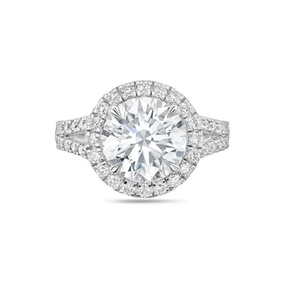 Diana M. 18kt White Gold Round Lab Grown Diamond Engagement Ring With 4 Ct Center And 1.25 Cts On Sides In White