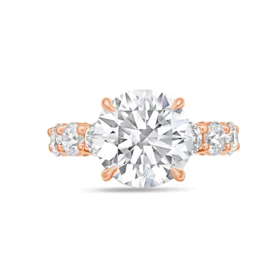 Diana M. 14kt White Gold Round Lab Grown Diamond Engagement Ring With 3 Ct Round Center And 1.50 Cts Going Al In Pink