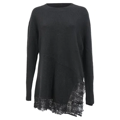 Sandro Knitted Lace Trim Sweater In Black Wool In Black