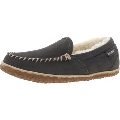 Minnetonka Tempe Womens Faux Fur Suede Loafer Slippers In Grey