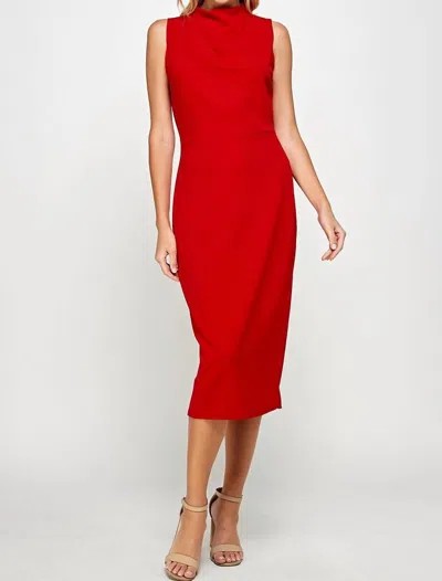 2 Hearts Apparel Mock Neck Midi Dress In Red In Red
