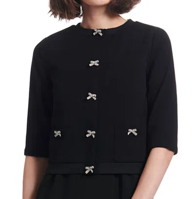 Emily Shalant Bow Button Knit Jacket In Black In Black