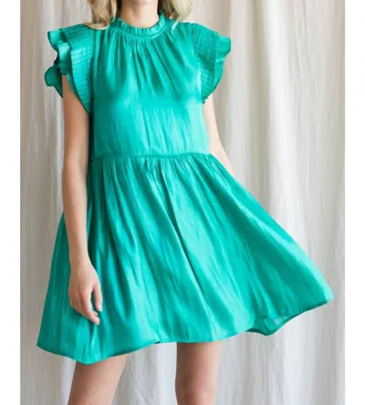 Jodifl Satin Mini Dress In Emerald In Gold