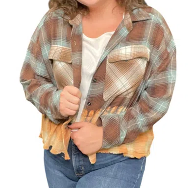 Oli & Hali Bleached Cropped Flannel Shirt In Brown In Brown