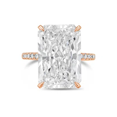 Diana M. 18kt Rose Gold Lab Grown Diamond Engagement Ring With 10 Ct Radiant Center And 1.00 Cts On Sides In Pink