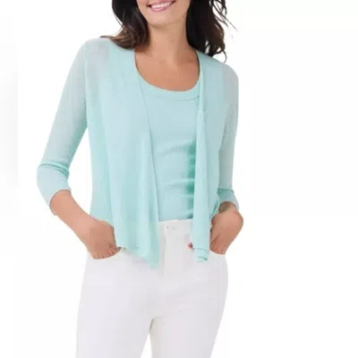Nic + Zoe Three Way Cardy In Seafoam In Blue