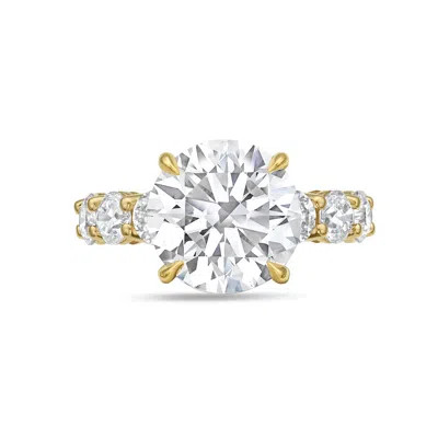 Diana M. 18kt White Gold Round Lab Grown Diamond Engagement Ring With 12 Ct Round Center And 5.00 Cts Going A In Yellow
