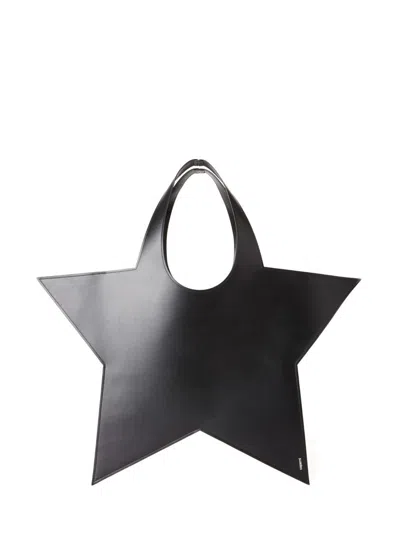 Coperni Star-shaped Black Leather Tote Bag In Black