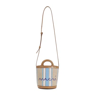 Marni Striped Shoulder Bag With Adjustable Strap And Handles In Brown