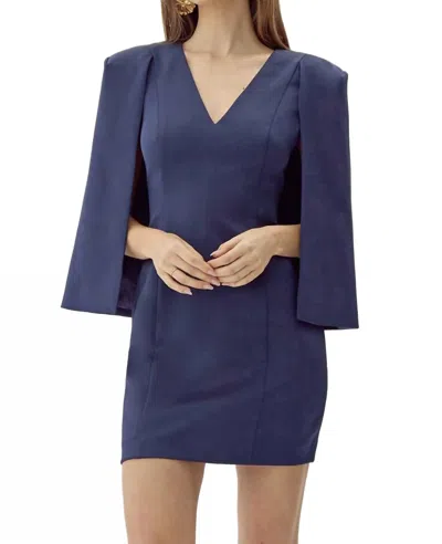 Adelyn Rae Maxine Cape Dress In Navy In Blue
