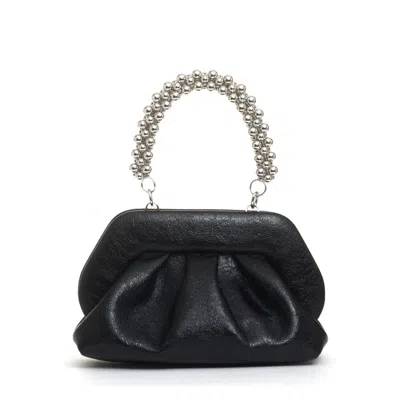 Themoirè Black Chain Handle Clutch In Black