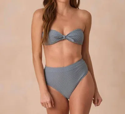 Rylee + Cru Banded High Cut Bikini Bottom In Ocean In Blue