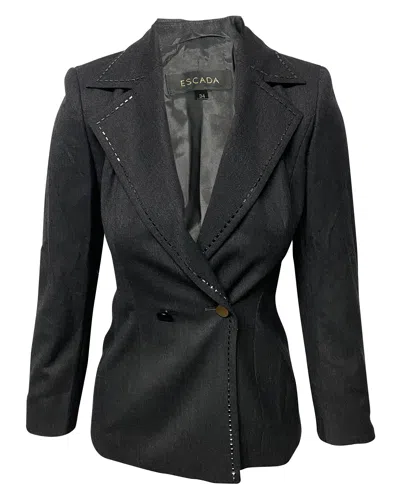 Escada Black Stone Trouser Suit Set In Black Wool In Black