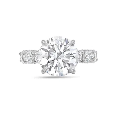 Diana M. 14kt White Gold Round Lab Grown Diamond Engagement Ring With 3 Ct Round Center And 1.50 Cts Going Al In White