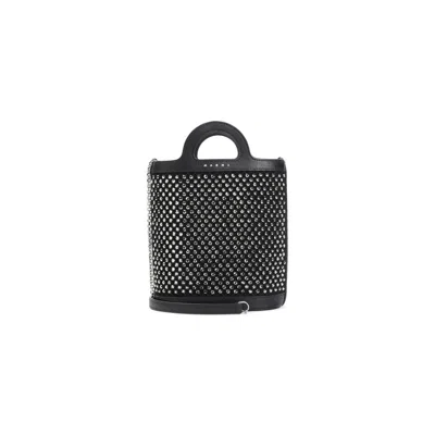 Marni Nano Tropicalia Crystal-embellished Bucket Bag In Black
