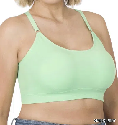 Zenana Cross Back Padded Seamless Bra With Adjustable Strap In Green Mint In Multi