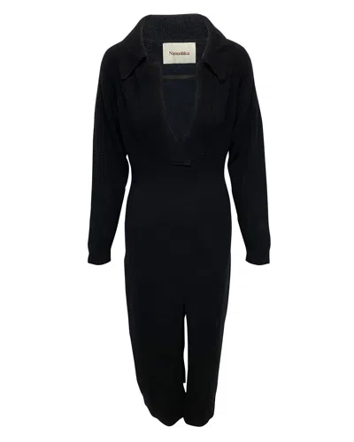 Nanushka Long Dress In Black Wool In Black