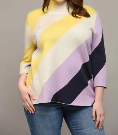 Fate Color Block Sweater - Plus In Yellow/lilac/navy In Multi