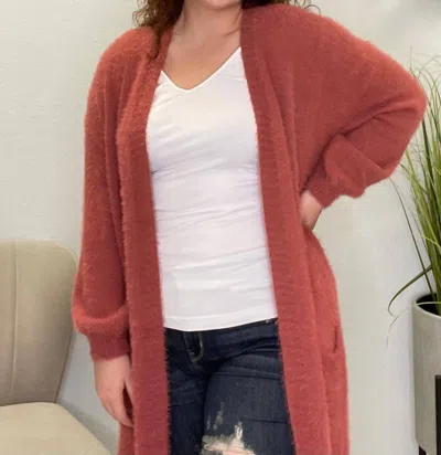 Davi & Dani Soft Cozy Cardigan In Persimmon In Gold