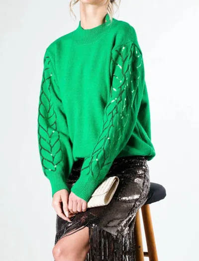 Vine & Love Sequin Detail Sweater In Green In Green