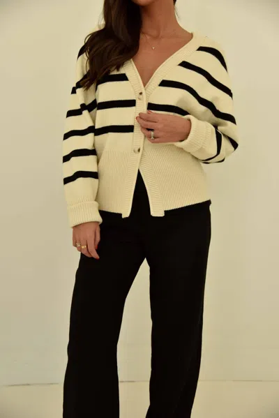 Beige Botany Striped Button Down Cardigan Sweater In Cream In White