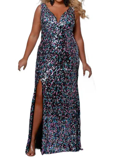 Sydney's Closet V Neck Sequins Prom Dress In Pink Multi In Pink