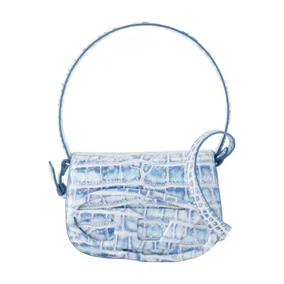 Diesel Croco-embossed Leather 1dr Shoulder Bag In Blue