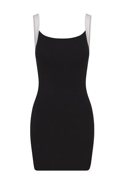 Anemos Preorder: Square Neck Mini Tank Dress In Black & White Contrast Strap Jersey