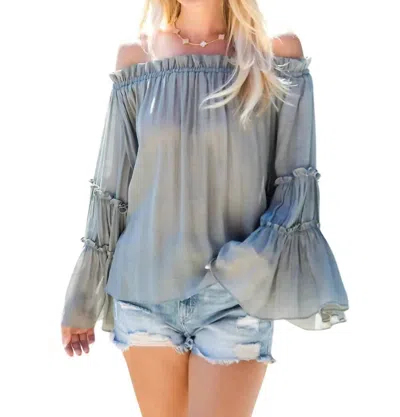 Sweet Lovely By Jen Off Shoulder Tiered Sleeve Top In Earl Grey In Grey