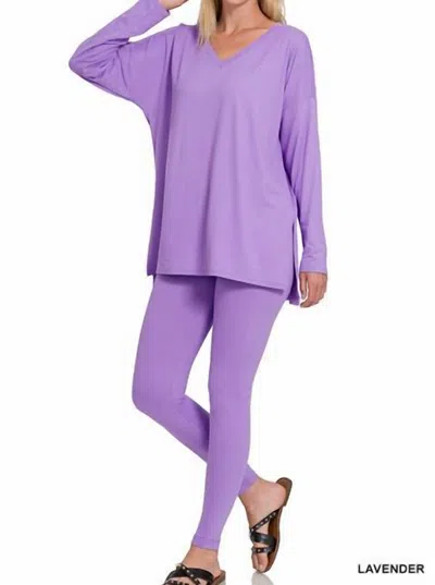 Zenana Top And Leggings Set In Lavender In Purple