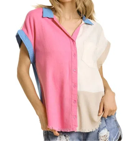 Umgee Color Block Gauze Top In Pink, White, Blue In Multi