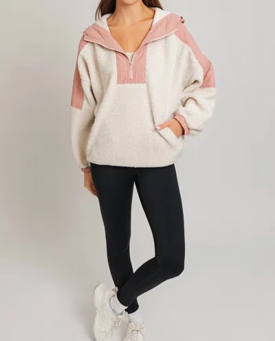 Le Lis Ainsley Color Block Pullover Fleece Jacket In Ivory/dusty Pink In Multi