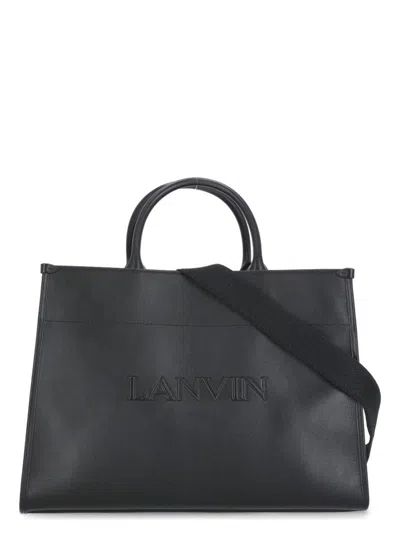 Lanvin Logo-embossed Leather Tote Bag In Black