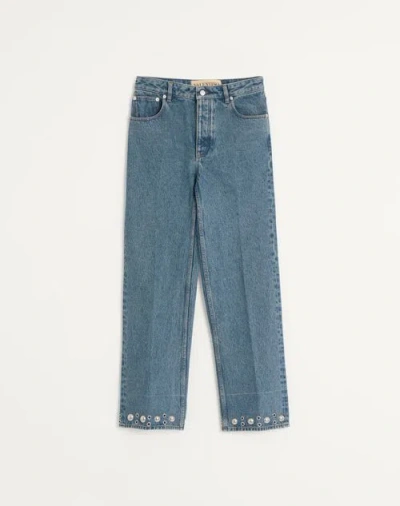 Valentino Five-pocket Denim Trousers Featuring Button Embellishments In Blue