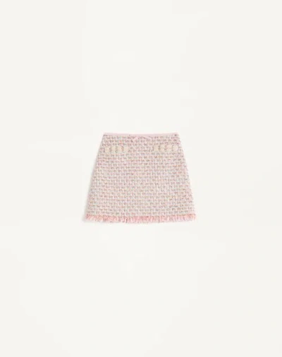 Valentino Tweed Skirt With Embellished Fringe Hem In Multicolour