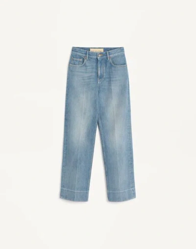 Valentino Womens Medium Blue Denim Faded-wash Straight-leg Denim Jeans In Blue