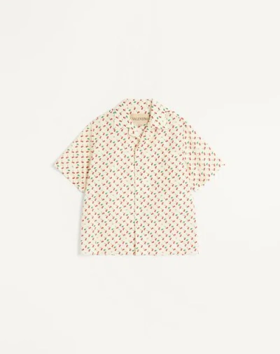 Valentino Cotton Poplin Bowling Shirt With Cherryfic Print In Butter