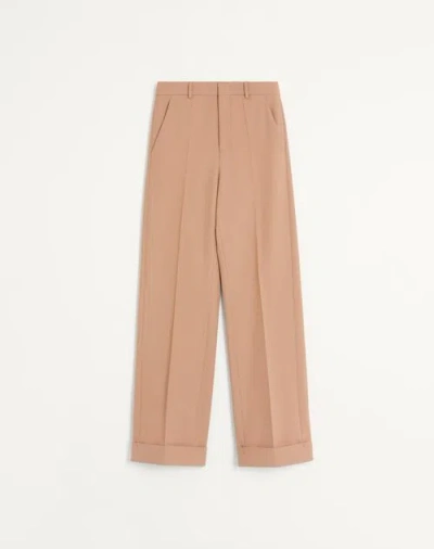 Valentino Wide-leg Trousers With Cuffed Hem And Pleats In Camel
