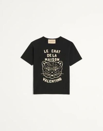 Tシャツ・カットソー VALENTINO Le Chat de la Maison cotton T-shirt Nero Valentino Garavani T-shirt With Le Chat De La Maison Print