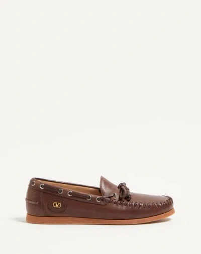Valentino Garavani Palm Avenue Buffalo Boat Shoe In Bark Brown