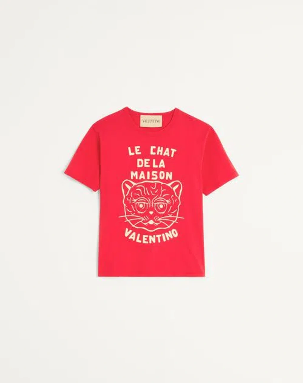 Valentino Le Chat De La Maison Cotton T-shirt In Red/butter